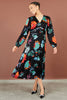 Yumi Black Floral Midi Dress With Long Sleeves