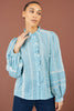 Yumi Blue Cotton Embroidered Panel Shirt