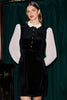 Yumi Black Velvet Mini Dress With Contrast Sleeves