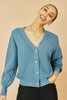 Yumi Blue Relaxed Fit Cardigan With Stitch Detail