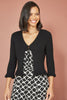 Yumi Black Tie Up Ribbed Cardigan With Frill Hem