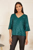 Yumi Green Sequin Top With Fluted Sleeve