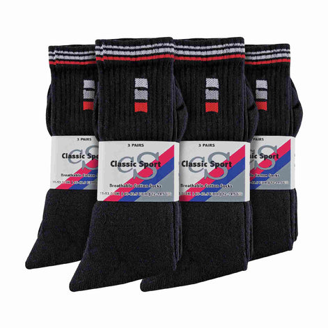 Mens Retro Stripe Cotton Sports Socks in White & Black (Multipack Options)