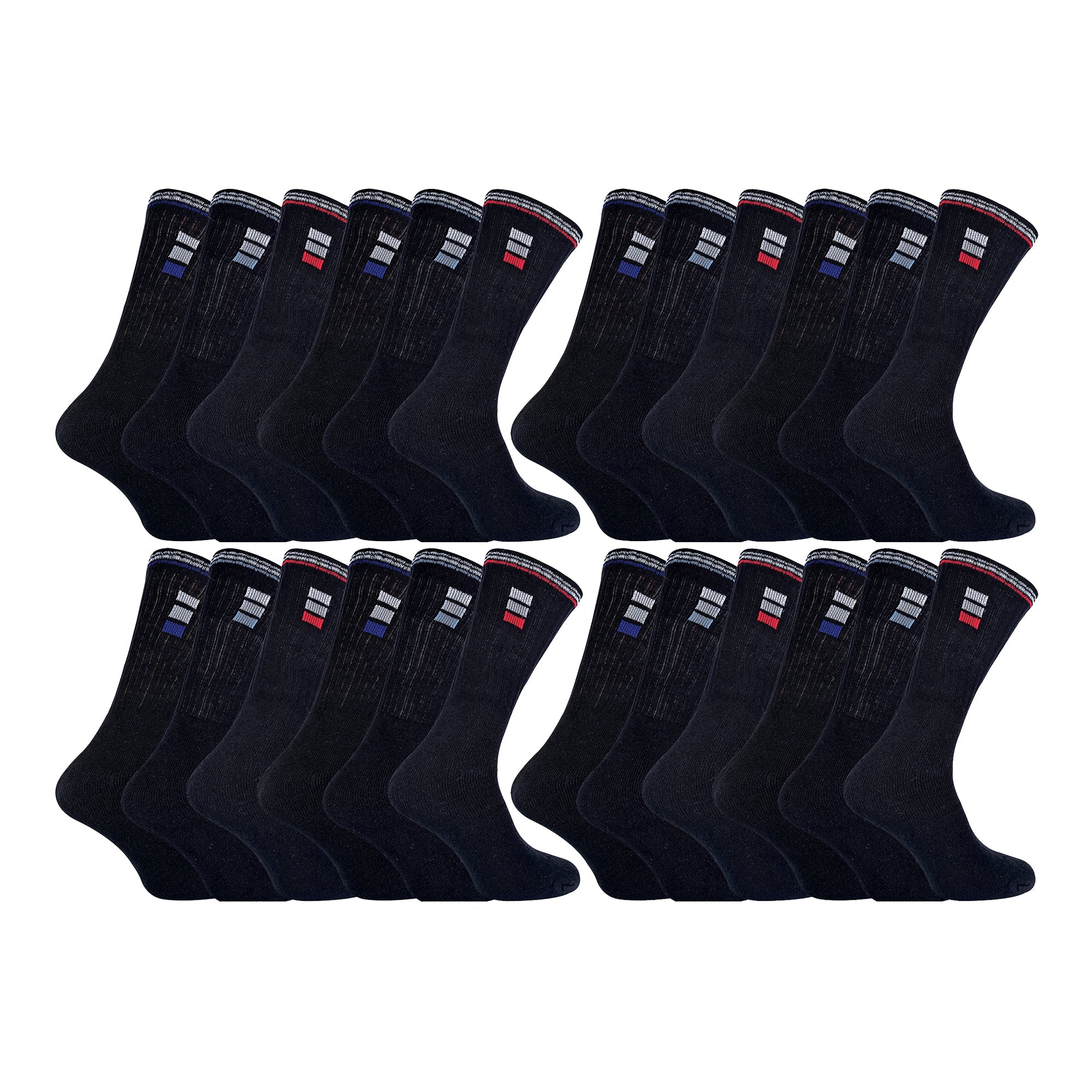 Mens Retro Stripe Cotton Sports Socks in White & Black (Multipack Options)