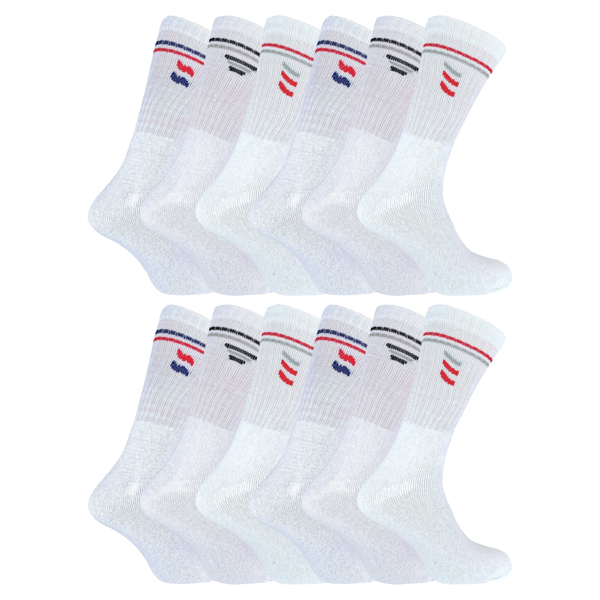 Mens Retro Stripe Cotton Sports Socks in White & Black (Multipack Options)