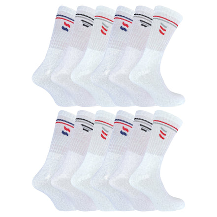 Mens Retro Stripe Cotton Sports Socks in White & Black (Multipack Options)