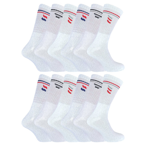 Mens Retro Stripe Cotton Sports Socks in White & Black (Multipack Options)