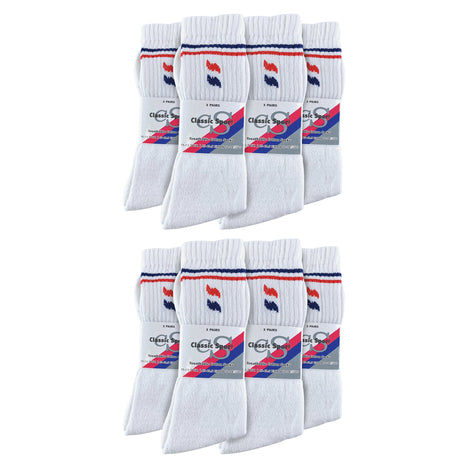 Mens Retro Stripe Cotton Sports Socks in White & Black (Multipack Options)