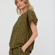 Wyn Mustard Check Print Top