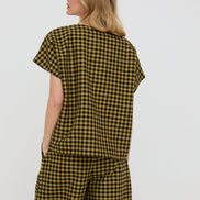 Wyn Mustard Check Print Top