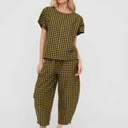 Wyn Mustard Check Print Top