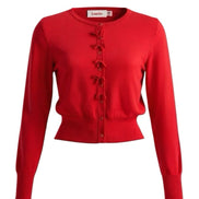 Ives Bow Trimmed Cardigan - Red