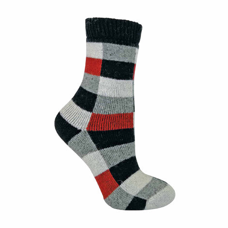 1 Pack Ladies Checkered Patterned Wool Blend Socks