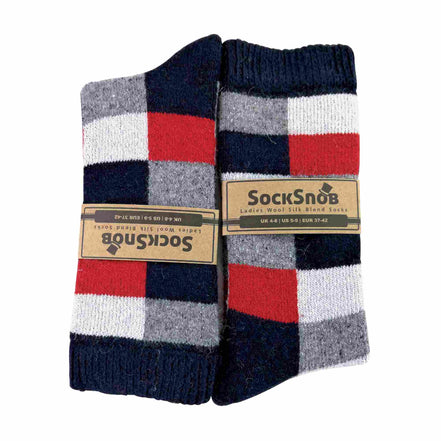 1 Pack Ladies Checkered Patterned Wool Blend Socks