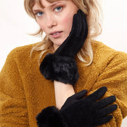 Louche Emer Faux Suede And Fur Cuffed Touch Screen Gloves - Black