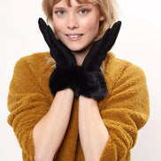 Louche Emer Faux Suede And Fur Cuffed Touch Screen Gloves - Black
