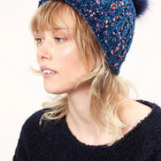 Louche Shannon Knitted Nep Beanie With Faux Fur Bobble - Navy