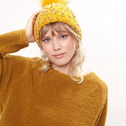 Louche Shannon Knitted Nep Beanie With Faux Fur Bobble - Mustard