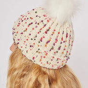 Louche Shannon Knitted Nep Beanie With Faux Fur Bobble - Off White