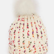 Louche Shannon Knitted Nep Beanie With Faux Fur Bobble - Off White