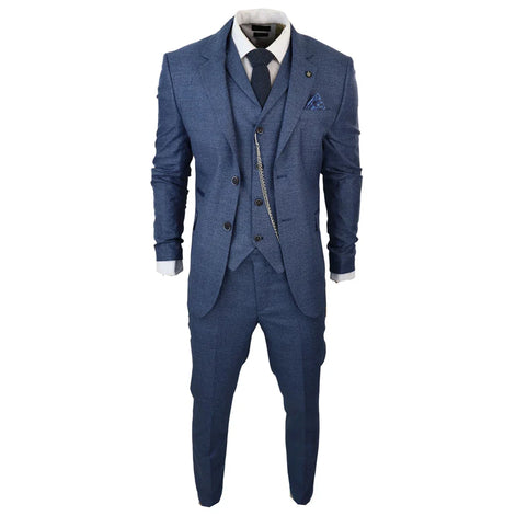 AK-09 - Men's 3 Piece Blue Prince of Wales Check Suit