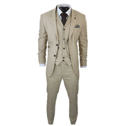AK-08 - Men's 3 Piece Cream Prince of Wales Check Suit