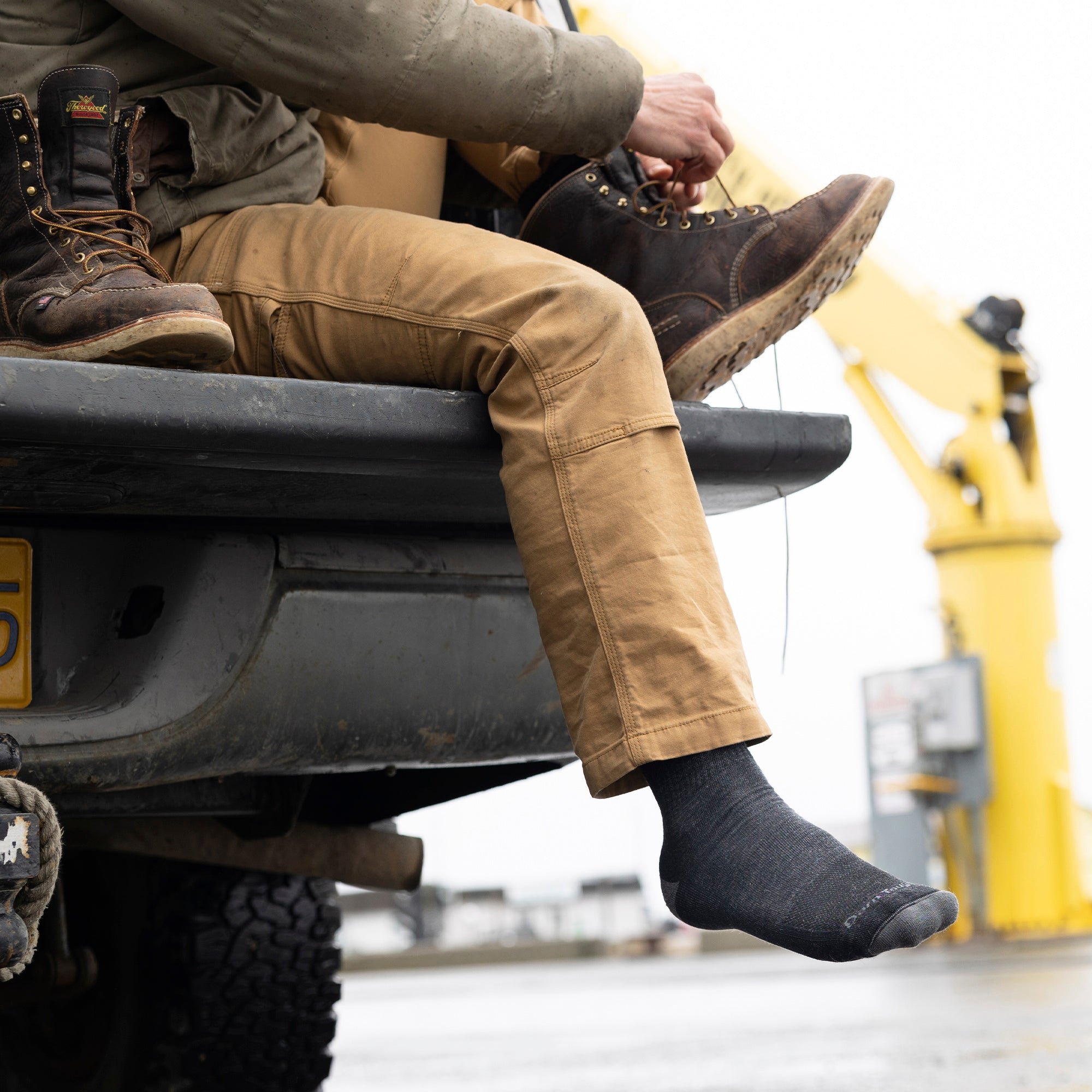 Mens Merino Wool Boot Midweight Rib-knit Durable Work Socks