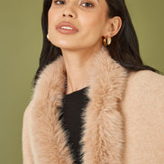 Yumi Oatmeal Cardigan with Detachable Fur Collar Trim