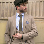 AK-23 - Men Tweed 3 Piece Suit Tan Oak Double Breasted Wedding