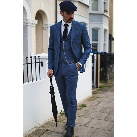 AK-09 - Men's 3 Piece Blue Prince of Wales Check Suit