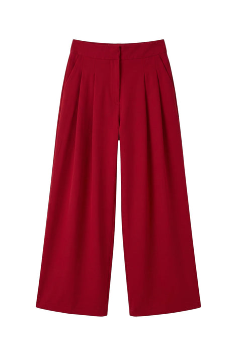 Tyler Fine Twill Pleat Front Wide Leg Trouser - Chilli Red