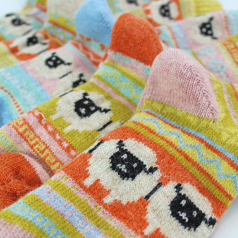Ladies 6 Pack Alpaca Socks with Sheep Pattern
