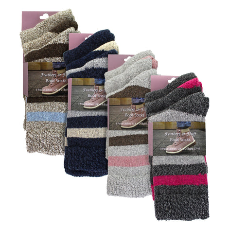 12 Pairs Ladies Non Elastic Boot Socks with Stripes