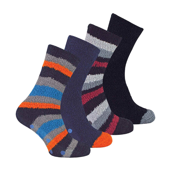 4 Pack Men's Cosy Soft Fluffy Slipper Bed Socks with Grips
