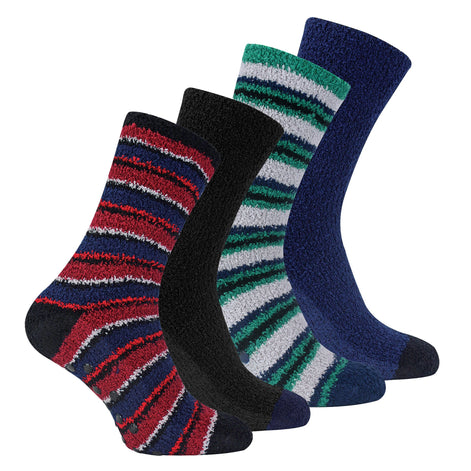 4 Pack Men's Cosy Soft Fluffy Slipper Bed Socks with Grips