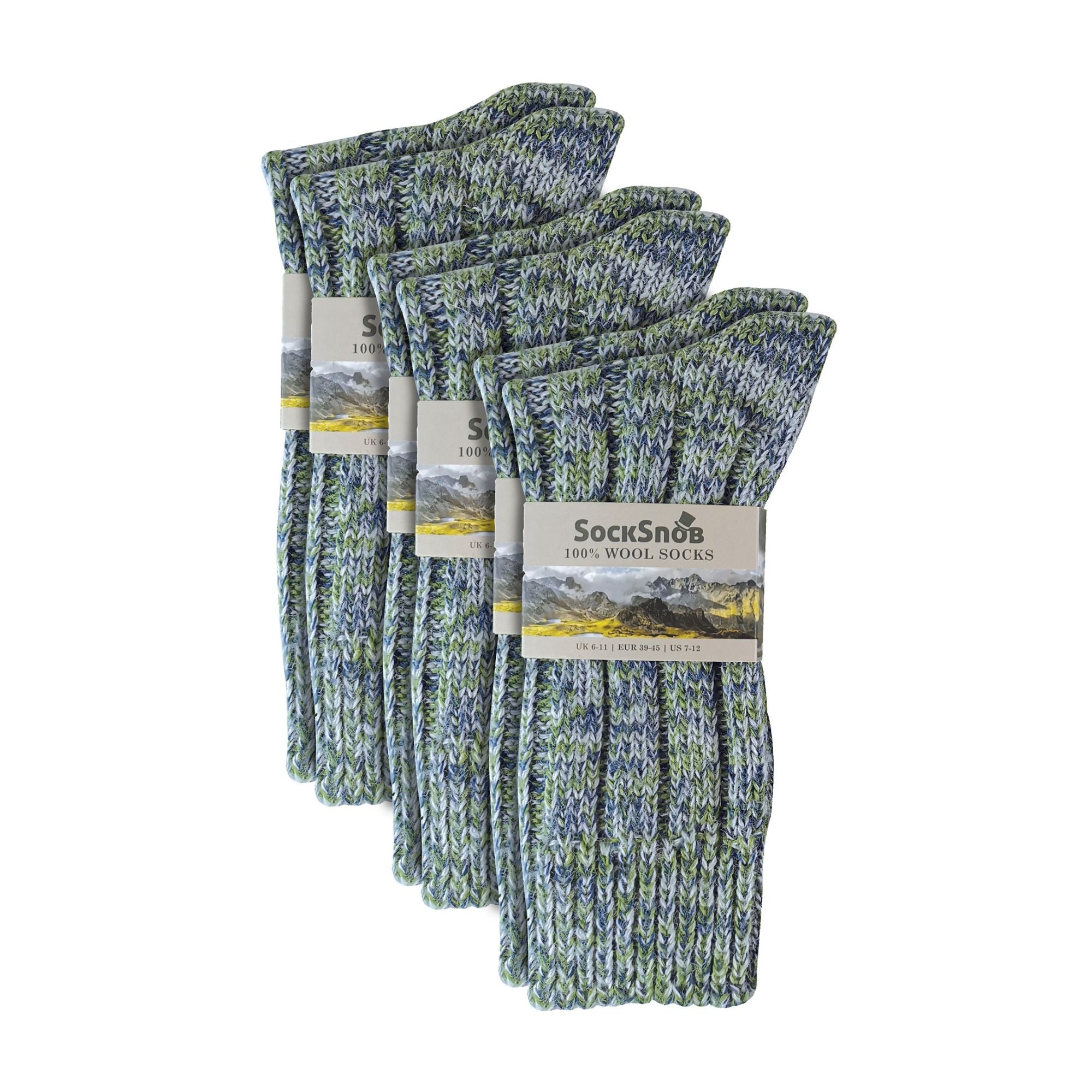 3 Pack Men's 100% Wool Socks with Reinforced Heel and Toe