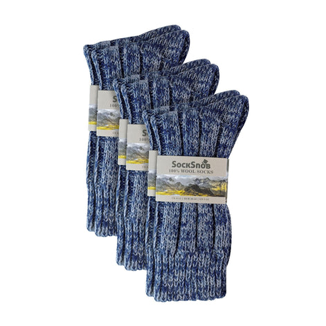 3 Pack Men's 100% Wool Socks with Reinforced Heel and Toe