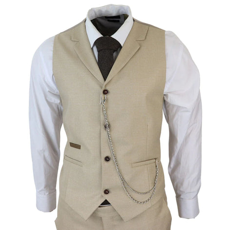 AK-08 - Men's 3 Piece Cream Prince of Wales Check Suit