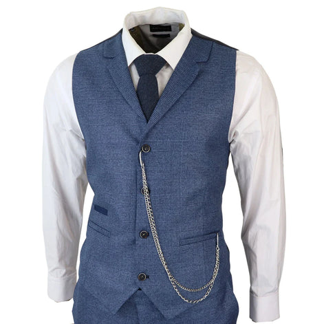AK-09 - Men's 3 Piece Blue Prince of Wales Check Suit