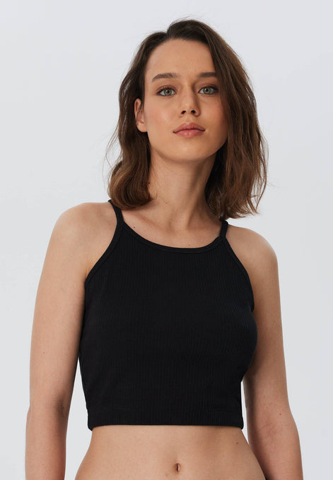 Organic Ribbed Crop Top with Spaghetti Straps: Women's