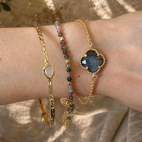 Milos Gemstone and Gold Bead Bracelet Tourmaline