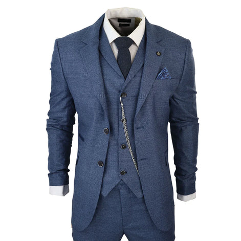 AK-09 - Men's 3 Piece Blue Prince of Wales Check Suit