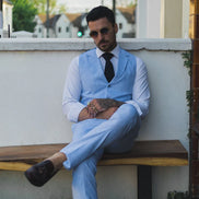 TP-12 - Men's Summer Suit Waistcoat Trousers Linen Formal Royal Blue Wedding