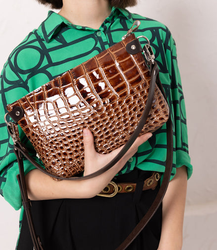 TOMMY Leather Bag with Two Handles - Alligator Pattern