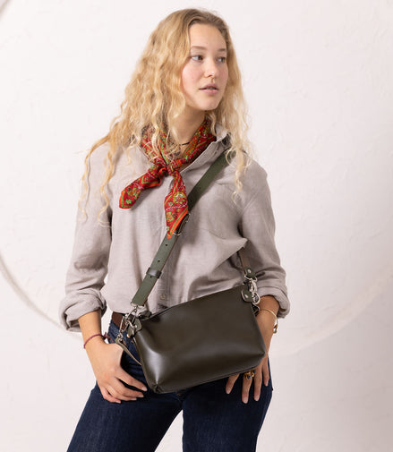 TOMMY Leather Bag with Two Handles - Dirty Green