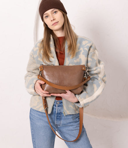 TOMMY Leather Bag with Two Handles - Cappuccino