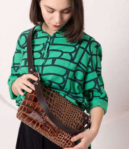 TOMMY Leather Bag with Two Handles - Alligator Pattern