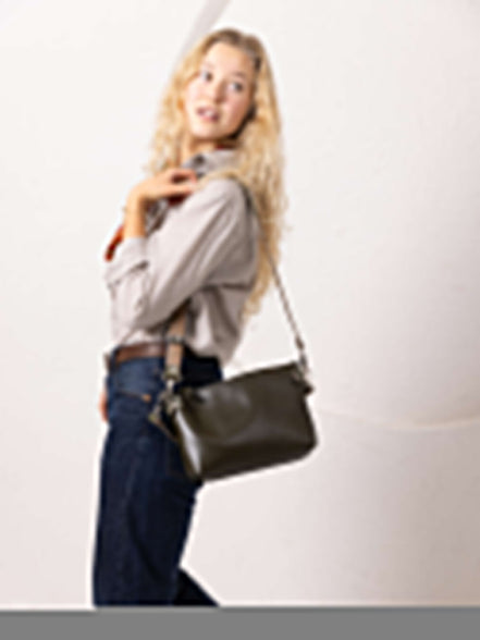 TOMMY Leather Bag with Two Handles - Dirty Green