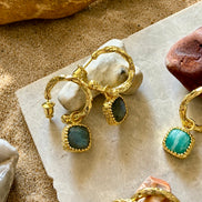 Tetra Square Gemstone Charm Hoops with Labradorite