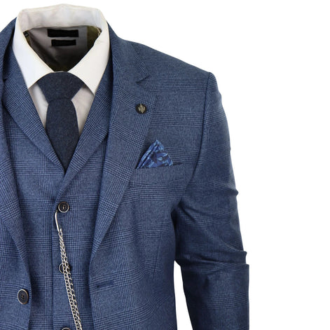 AK-09 - Men's 3 Piece Blue Prince of Wales Check Suit
